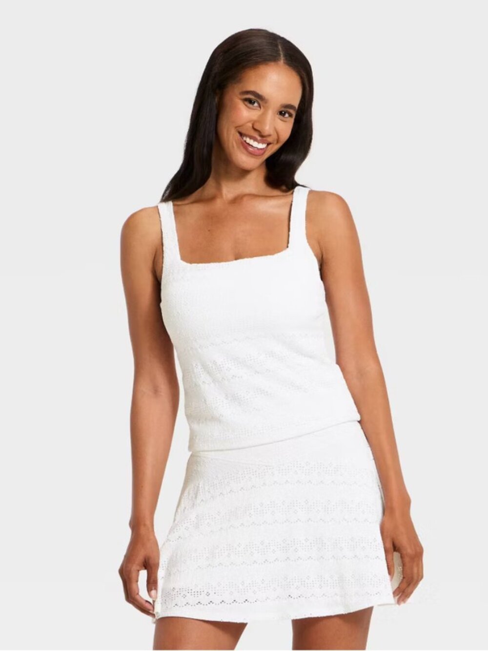 Women's Eyelet Cropped Tank Top - All In Motion White M